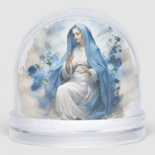 Virgin Mary in Whites and Blues with Roses Snowglobe