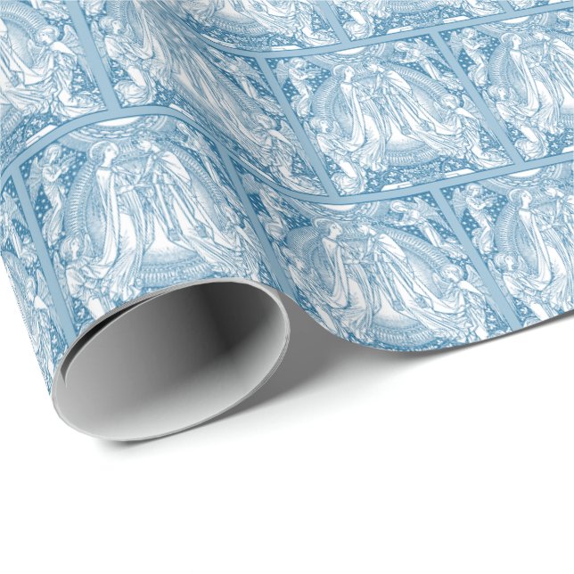 Virgin Mary & Jesus Blue & White Elegant Wrapping Paper (Roll Corner)