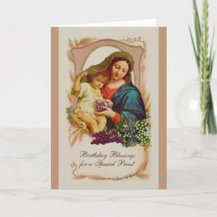 Virgin Mary Jesus  Catholic Priest Birthday Prayer Card