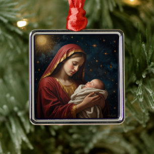 Virgin Mary & Jesus Christmas Nativity Metal Ornament