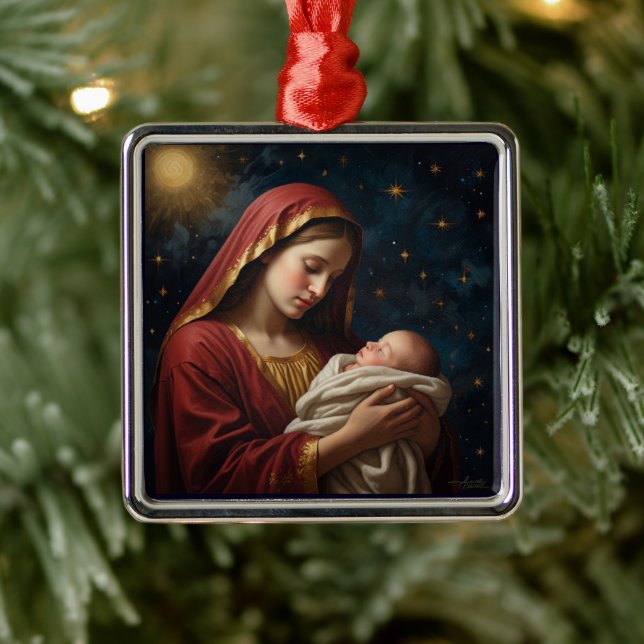 Virgin Mary & Jesus Christmas Nativity Metal Ornament (Tree)