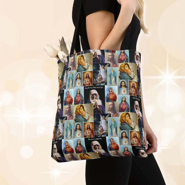 Virgin Mary & Jesus Classic Catholic Images Text Tote Bag (Creator Uploaded)