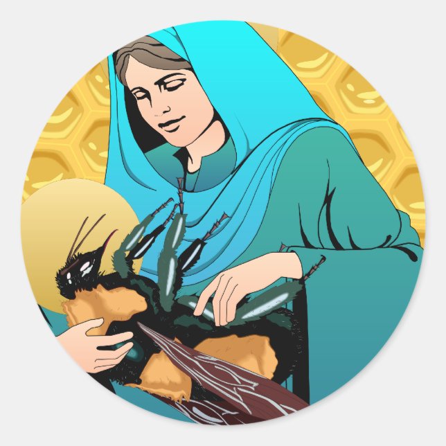 Virgin Mary Madonna & Bumble Bee Classic Round Sticker (Front)