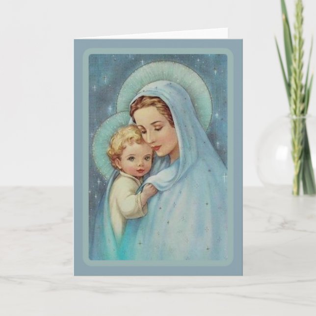 Virgin Mary Madonna with Baby Jesus Lace Holiday Card (Front)