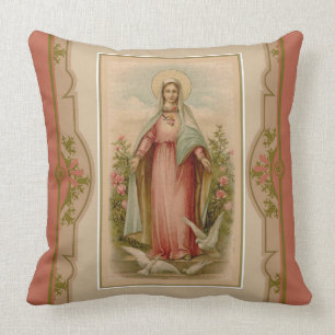 Virgin Mary Madonna with doves & flowers Cushion