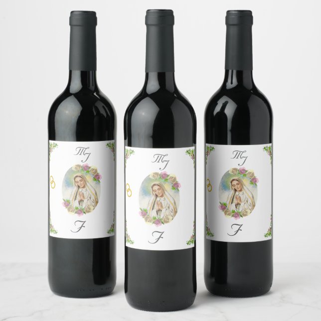 Virgin Mary Monogrammed Wedding  Wine Label (Bottles)