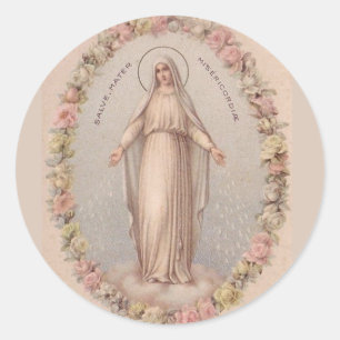 Virgin Mary Mother of Mercy Roses Classic Round Sticker