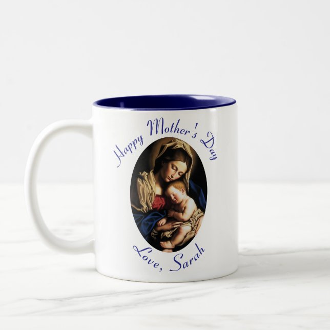 Virgin Mary Mother's Day Prayer Two-Tone Coffee Mug (Left)