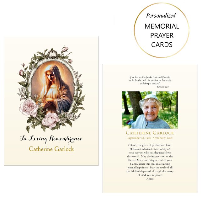Virgin Mary Pink Roses Frame Funeral Prayer Card (Creator Uploaded)