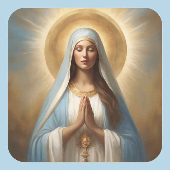 Virgin Mary Power of Prayer Gold Halo Blue Robe Square Sticker (Creator Uploaded)