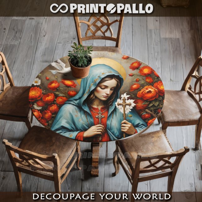 Virgin Mary pray the Cross in flowers, Holy Dove Tissue Paper (Creator Uploaded)