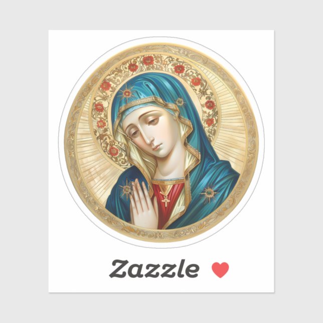 Virgin Mary Praying with a Circle of Red Flowers (Sheet)
