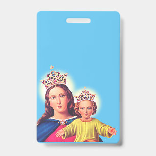 Virgin Mary queen with Jesus ID Badge