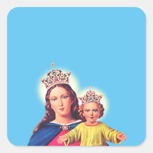 Virgin Mary queen with Jesus Square Sticker