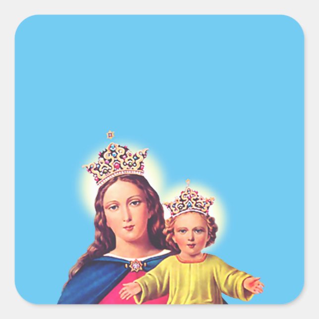 Virgin Mary queen with Jesus Square Sticker (Front)