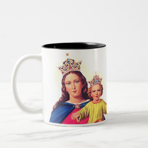 Virgin Mary queen with Jesus Two-Tone Coffee Mug