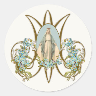 Virgin Mary Religious Elegant Floral Grace Classic Round Sticker