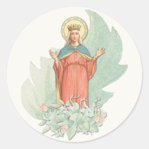 Virgin Mary Religious Elegant Floral Grace Classic Round Sticker