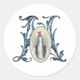 Virgin Mary Religious Elegant Floral Grace Classic Round Sticker