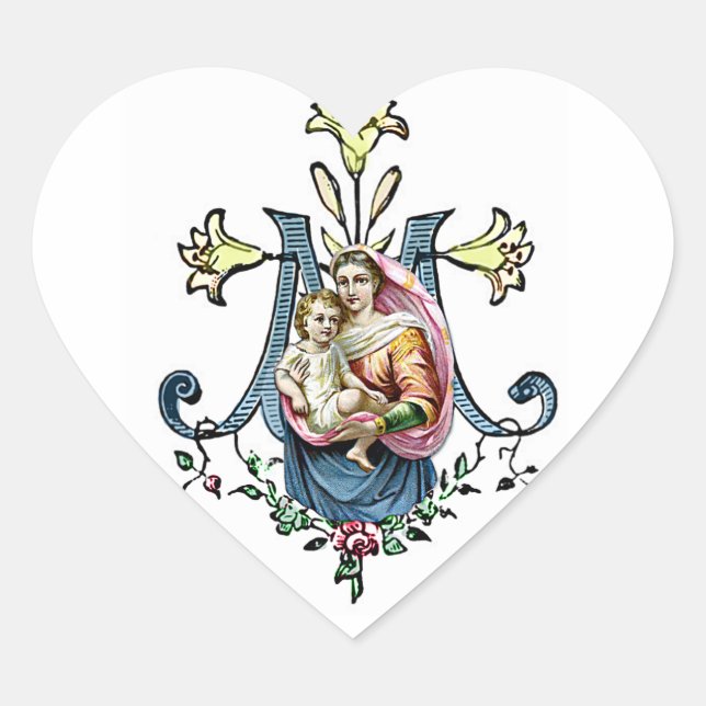 Virgin Mary Religious Jesus Vintage Catholic Heart Sticker (Front)