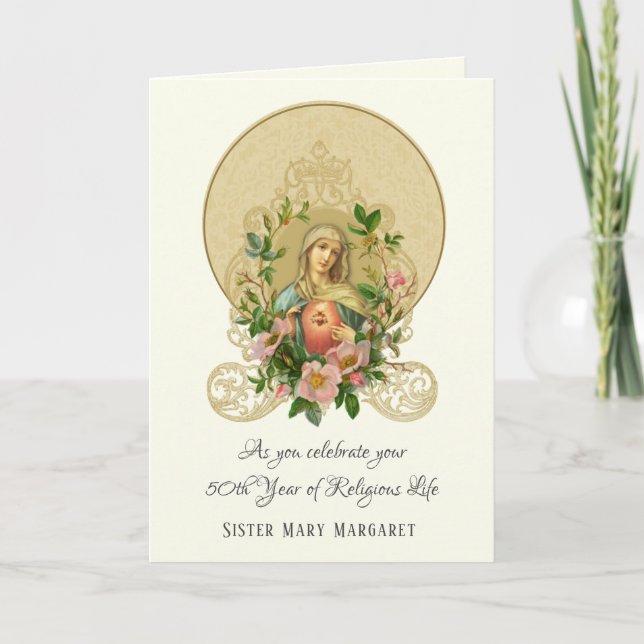 Virgin Mary Roses Catholic Nun Religious Life Holi Holiday Card (Front)