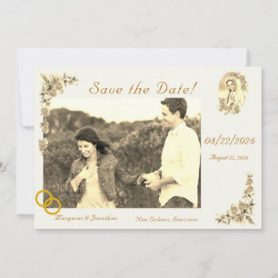 Virgin Mary Sepia Catholic Wedding Save the Date