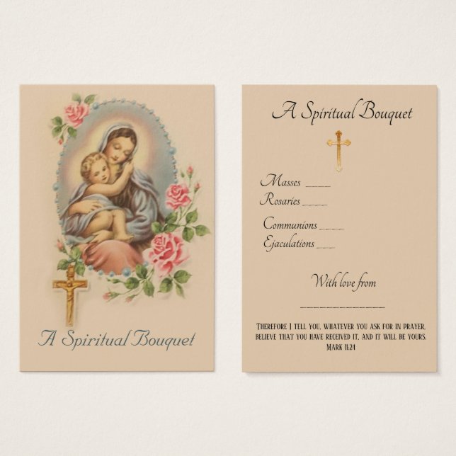 Virgin Mary Spiritual Bouquet Prayer Holy Card (Front & Back)