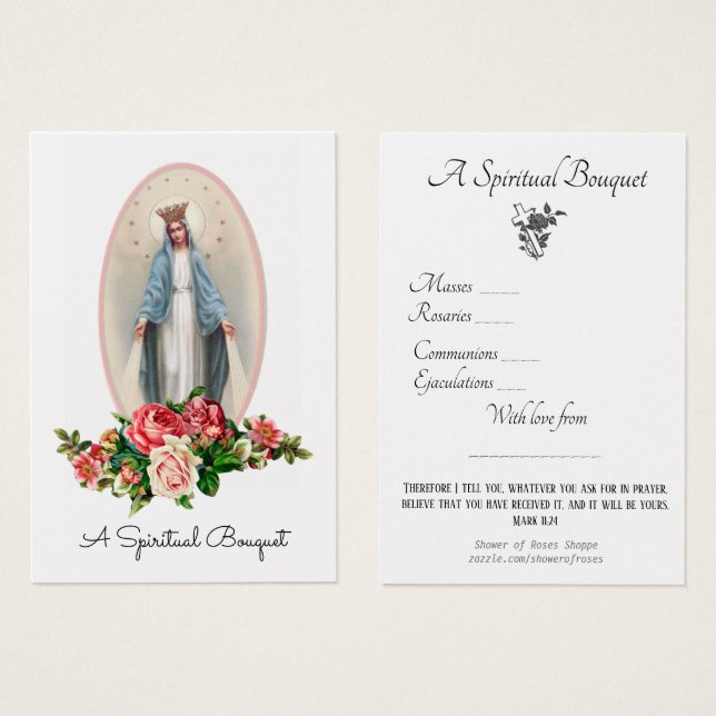 Virgin Mary Spiritual Bouquet Prayer Holy Card (Front & Back)