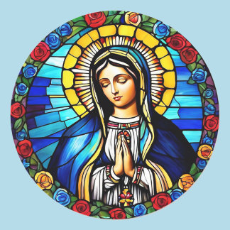 Virgin Mary Stained Glass Window Catholic Saint Classic Round Sticker