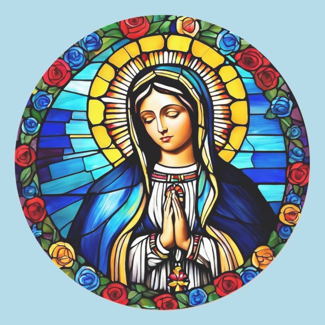 Virgin Mary Stained Glass Window Catholic Saint Classic Round Sticker (Creator Uploaded)