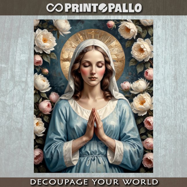 Virgin Mary surrounded by flowers pray for you Tissue Paper (Creator Uploaded)