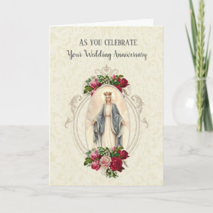 VIRGIN MARY   WEDDING ANNIVERSARY   RED ROSES CARD