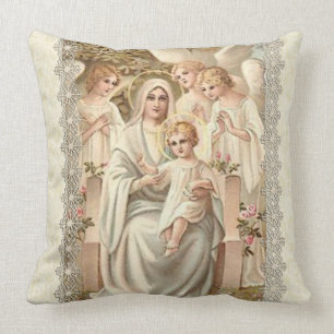 "VIRGIN MARY WITH ANGELS & BABY JESUS CUSHION