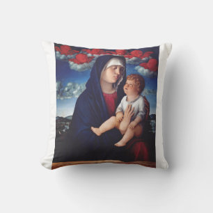 Virgin Mary with Baby Jesus and red cherubs Cushion