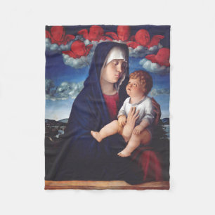 Virgin Mary with Baby Jesus and red cherubs Fleece Blanket