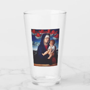 Virgin Mary with Baby Jesus and red cherubs Glass