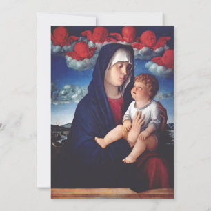 Virgin Mary with Baby Jesus and red cherubs Holiday Card