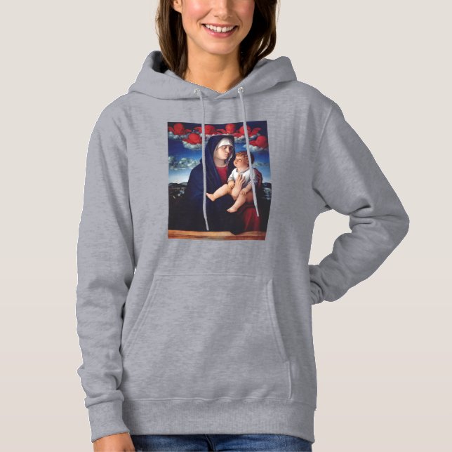 Virgin Mary with Baby Jesus and red cherubs Hoodie (Front)