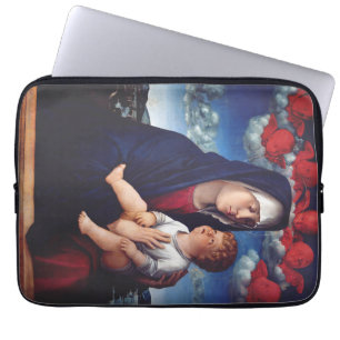 Virgin Mary with Baby Jesus and red cherubs Laptop Sleeve