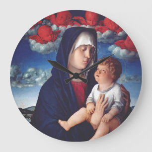 Virgin Mary with Baby Jesus and red cherubs Large Clock