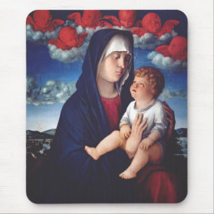 Virgin Mary with Baby Jesus and red cherubs Mouse Pad