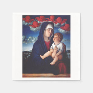 Virgin Mary with Baby Jesus and red cherubs Napkin
