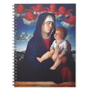 Virgin Mary with Baby Jesus and red cherubs Notebook