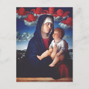 Virgin Mary with Baby Jesus and red cherubs Postcard