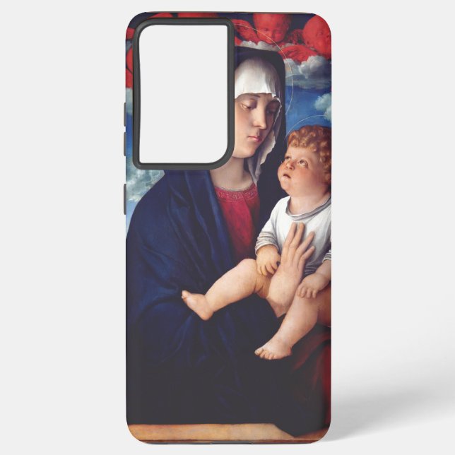 Virgin Mary with Baby Jesus and red cherubs Samsung Galaxy S21+ Case (Back)