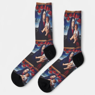 Virgin Mary with Baby Jesus and red cherubs Socks