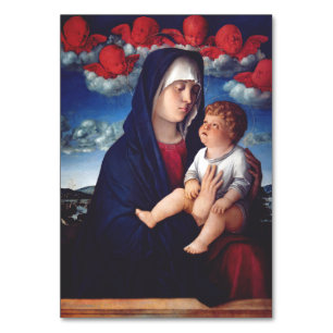 Virgin Mary with Baby Jesus and red cherubs Table Number