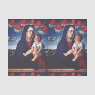 Virgin Mary with Baby Jesus and red cherubs Tissue Paper