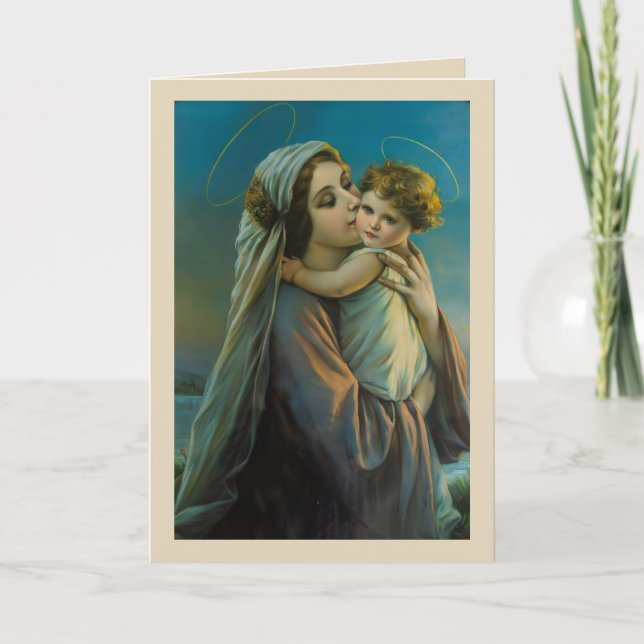 Virgin Mary with Baby Jesus, Catholic Art Holiday Card (Front)