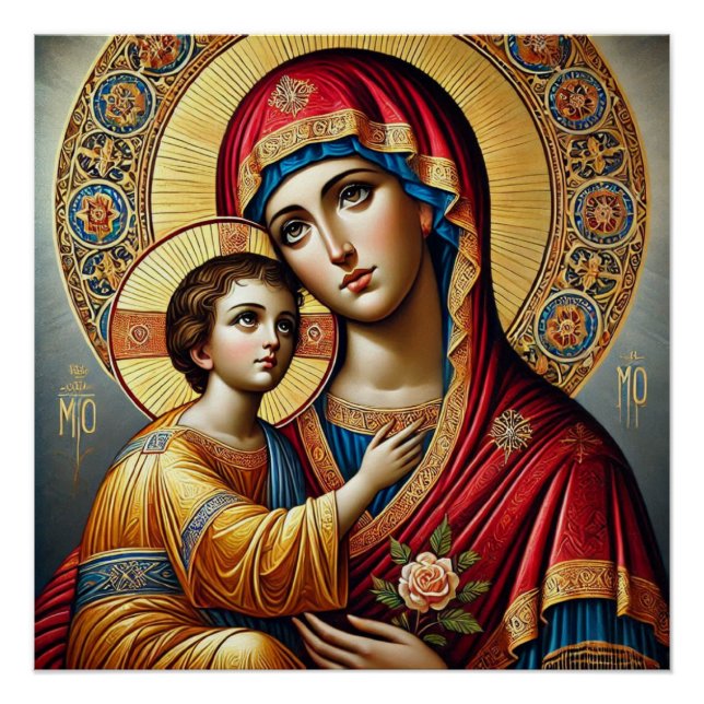 Virgin Mary with baby Jesus Christ Poster (Front)